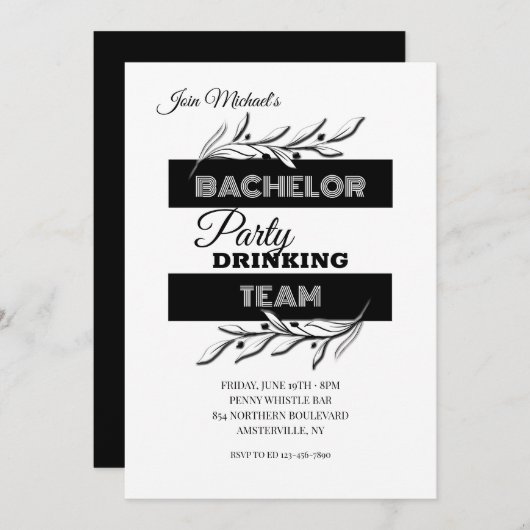 Bachelor Party Drink team Kaart (Voorkant / Achterkant)