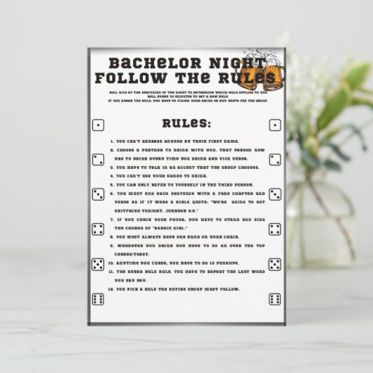 Bachelor Party Game, Volg de regels, Kaart (Staand voorkant)