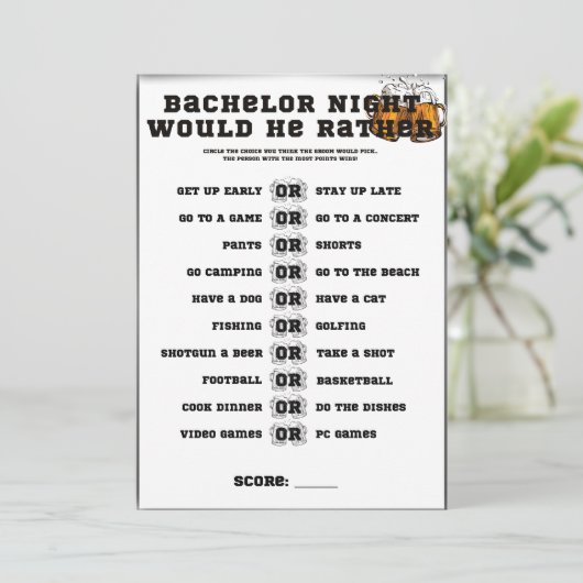 Bachelor Party Game, zou hij liever Kaart (Staand voorkant)