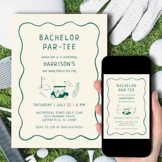 Bachelor Party Golf Theme Minimal Green Kaart