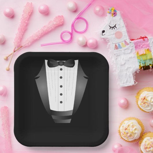 Bachelor Party Groomsman Team Groom zwarte tuxedo Papieren Bordje (Feest)