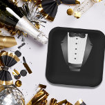 Bachelor Party Groomsman Team Groom zwarte tuxedo Papieren Bordje<br><div class="desc">Zwarte smoking Bachelor Party gunsten.</div>