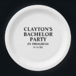 Bachelor Party in Progress Paper Borden Papieren Bordje<br><div class="desc">Maak je klaar om te vieren met onze "Bachelor Party In Progress Paper Borden"! Laat iedereen weten dat het feest is begonnen, en maak je klaar om de stad te schilderen in vrijgezellenfeest mode. Bestel deze borden vandaag en maak de laatste fluit van de bruidegom voor de ring een nacht...</div>