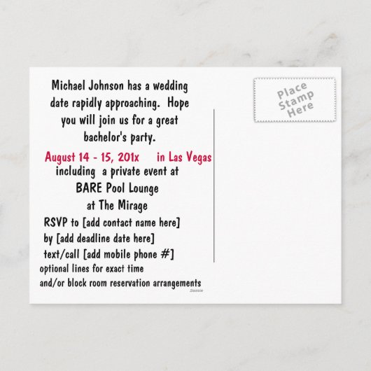 Bachelor Party Las Vegas nodigt uit Uitnodiging Briefkaart (Achterkant)