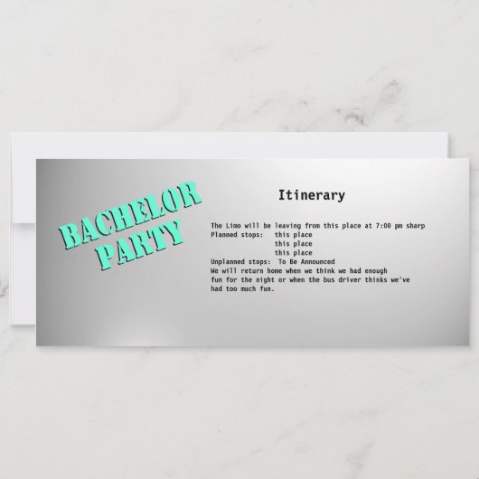 Bachelor Party Limo Pas Kaart (Achterkant)