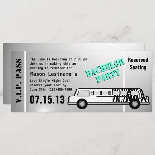 Bachelor Party Limo Pas Kaart (Voorkant / Achterkant)
