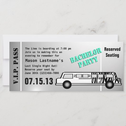 Bachelor Party Limousinepas Kaart (Voorkant)