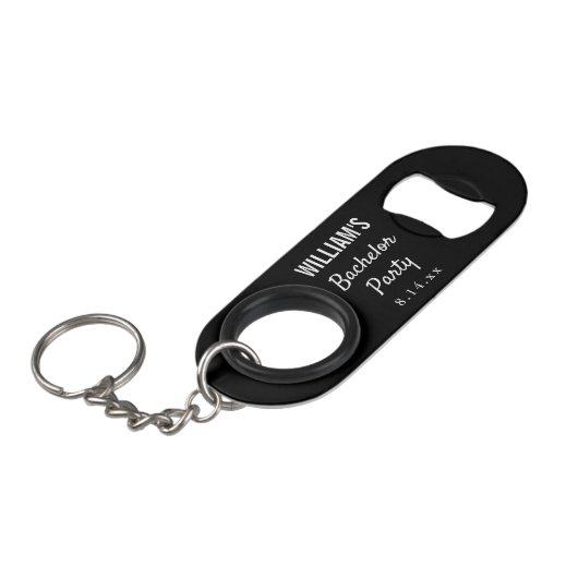 Bachelor Party Modern Typography Wedding Favor Mini Flessenopener (Voorkant Gekanteld)