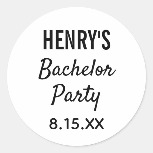 Bachelor Party Modern Typography Wedding Ronde Sticker (Voorkant)
