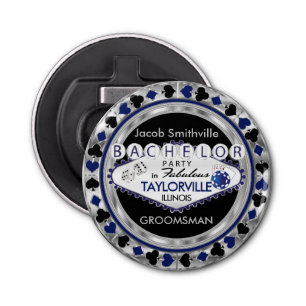 Bachelor Party poker Chips Style - Blauw Button Flesopener