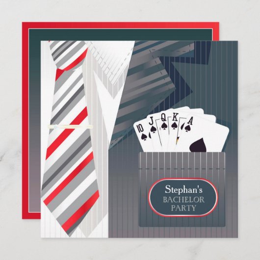 Bachelor Party Poker Suit Flat Invitation Kaart (Voorkant / Achterkant)