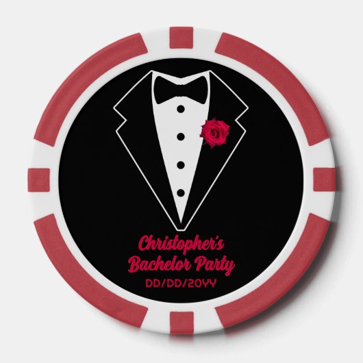 Bachelor Party Poker Zwarte Smoking Rode Roos  Poker Chips (Voorkant)