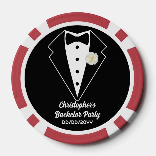 Bachelor Party Poker Zwarte Smoking Rode Roos Poker Chips (Achterkant)