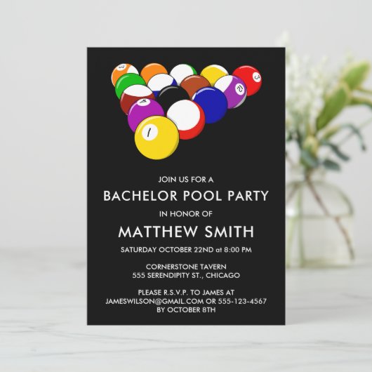 Bachelor Party Pool Ball Billards Uitnodiging (Staand voorkant)