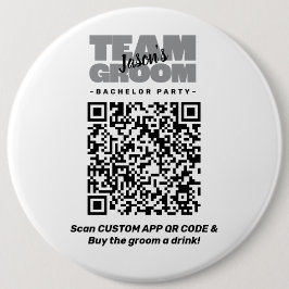 Bachelor Party QR Code Koop Drank Team Bruidegom 1 Ronde Button 6,0 Cm