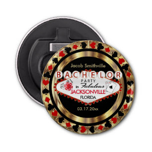 Bachelor Party Red Poker Chips Button Flesopener