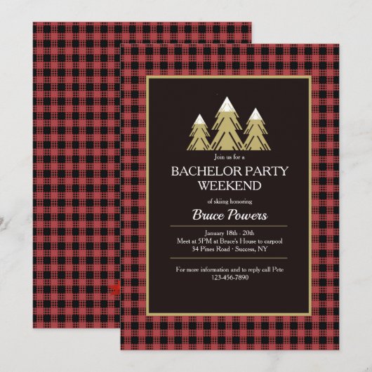 Bachelor Party Ski Uitnodiging (Voorkant / Achterkant)