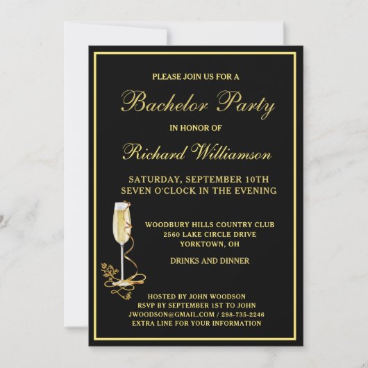 Bachelor Party Stijlvolle Classic Zwart Goud Kaart (Voorkant)