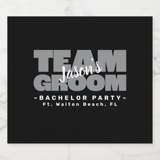 Bachelor Party Team bruidegom Bruiloft Zwart Cool Bier Etiket (Enkel label)