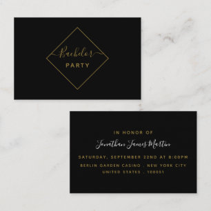 Bachelor Party Ticket Invite Black & Gold Diamond