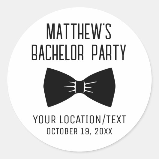Bachelor Party Tuxedo Bow Stropdas Modern Bruiloft Ronde Sticker (Voorkant)
