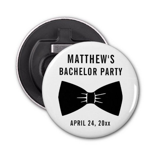 Bachelor Party Tuxedo Bow Stropdas Weddenschap Button Flesopener (Voorkant)
