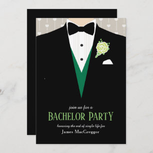 Bachelor party tuxedo green roos-uitnodiging kaart