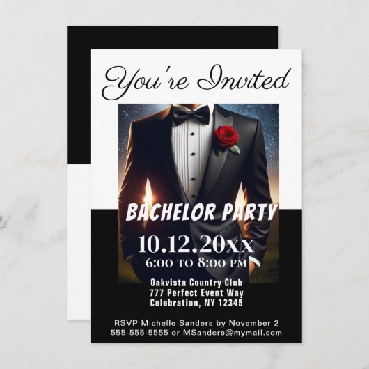 Bachelor Party Tuxedo Kaart (Voorkant / Achterkant)