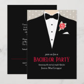 Bachelor party tuxedo red rose uitnodiging (Voorkant / Achterkant)