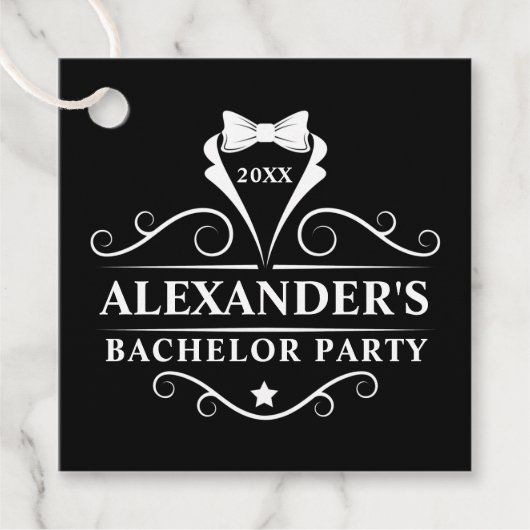 Bachelor Party Tuxedo Stropdas Black Bedankjes Labels (Voorkant)