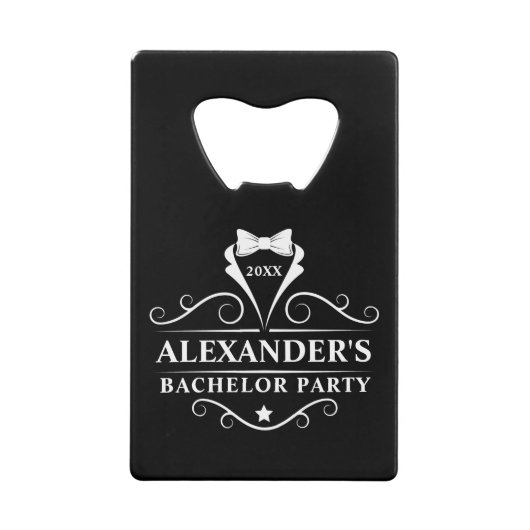 Bachelor Party Tuxedo Stropdas Black Creditkaart Flessenopener (Voorkant)