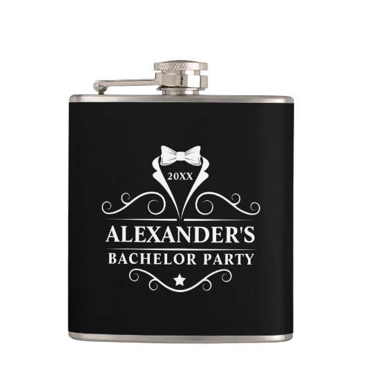 Bachelor Party Tuxedo Stropdas Black Heupfles (Voorkant)