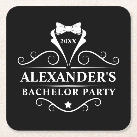 Bachelor Party Tuxedo Stropdas Black Kartonnen Onderzetters (Voorkant)