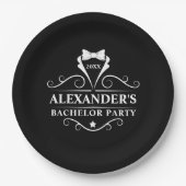 Bachelor Party Tuxedo Stropdas Black Papieren Bordje (Voorkant)