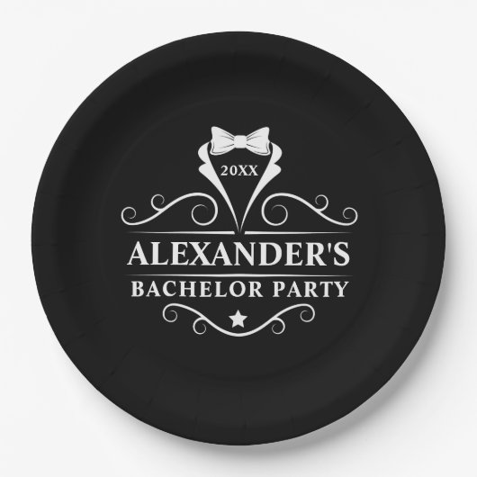Bachelor Party Tuxedo Stropdas Black Papieren Bordje (Voorkant)