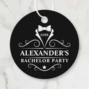 Bachelor Party Tuxedo Stropdas Black Round Bedankjes Labels