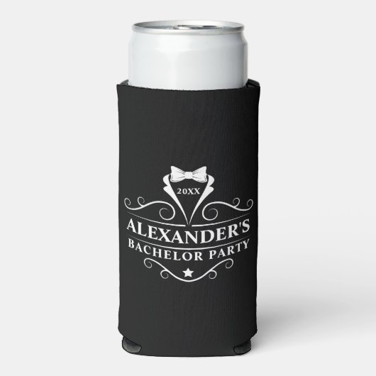 Bachelor Party Tuxedo Stropdas Black Seltzer Blikjeskoeler (Seltzer Voorkant)