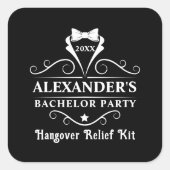 Bachelor Party Tuxedo Stropdas Hangover Relief Zwa Vierkante Sticker (Voorkant)
