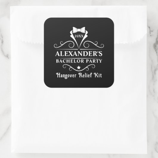 Bachelor Party Tuxedo Stropdas Hangover Relief Zwa Vierkante Sticker (Tas)