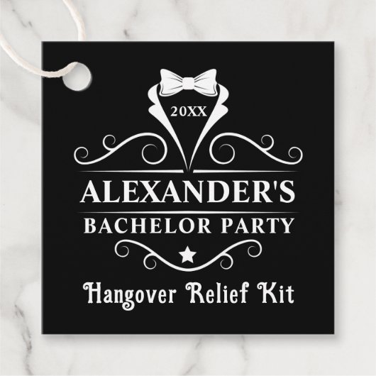 Bachelor Party Tuxedo Stropdas Kater Bedankjes Labels (Voorkant)