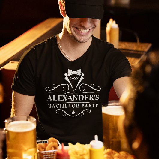 Bachelor Party Tuxedo Stropdas Naam T-shirt