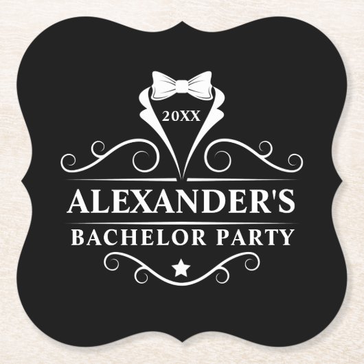 Bachelor Party Tuxedo Stropdas zwart-wit Kartonnen Onderzetters (Voorkant)