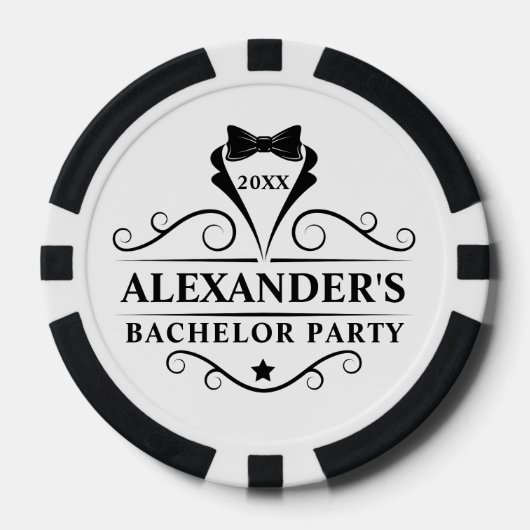 Bachelor Party Tuxedo Stropdas zwart-wit Poker Chips (Voorkant)