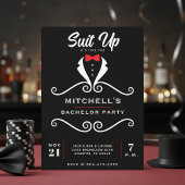 Bachelor Party Tuxedo Suit Bowtie Black & Red Kaart