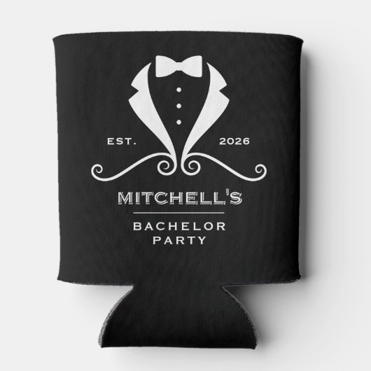 Bachelor Party Tuxedo Suit Bowtie Black Wedding Blikjeskoeler (Achterkant)