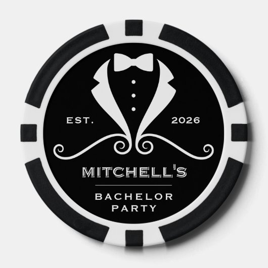 Bachelor Party Tuxedo Suit Bowtie Black Wedding Poker Chips (Voorkant)