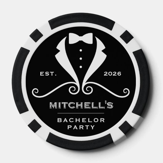 Bachelor Party Tuxedo Suit Bowtie Black Wedding Poker Chips (Achterkant)