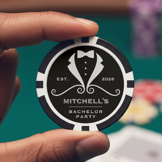 Bachelor Party Tuxedo Suit Bowtie Black Wedding Poker Chips