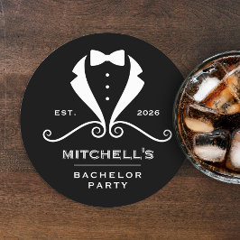 Bachelor Party Tuxedo Suit Bowtie Black Wedding Ronde Kartonnen Onderzetter