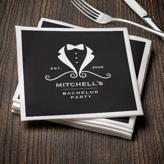 Bachelor Party Tuxedo Suit Bowtie Black Wedding Servet